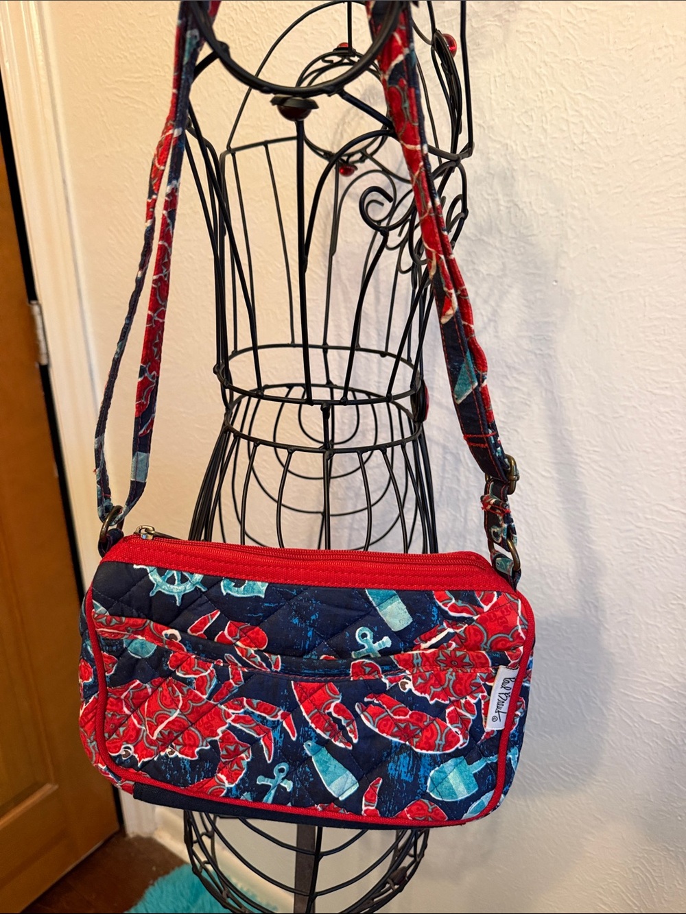 🦀🦀🦀BOGOHO🦀🦀🦀Paul Brent Red Navy Quilted Floral Anchor Crossbody